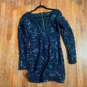 navy blue sequin long sleeve formal dress